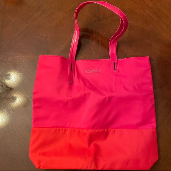 NWT Lancome Makeup Orange and Pink Lined Large Canvas Tote Bag - Picture 4 of 9